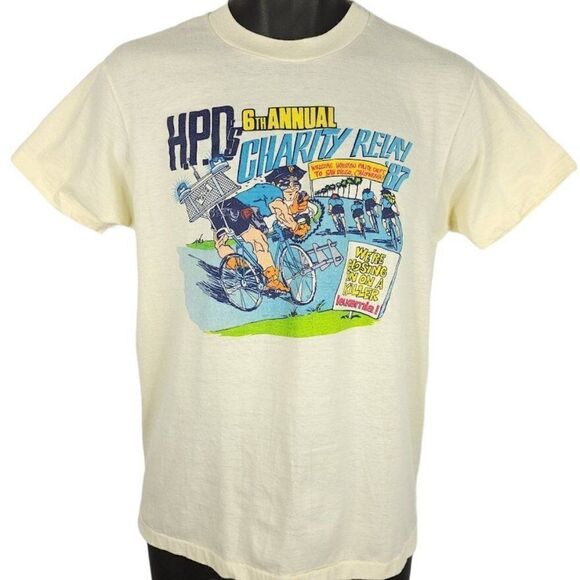 Houston Police Department Charity Relay T Shirt Vintage 80s 1987 Cycling 50/50 M